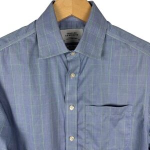 Charles Tyrwhitt Mens 15/34 Non Iron Classic Fit Blue Green Plaid Dress Shirt